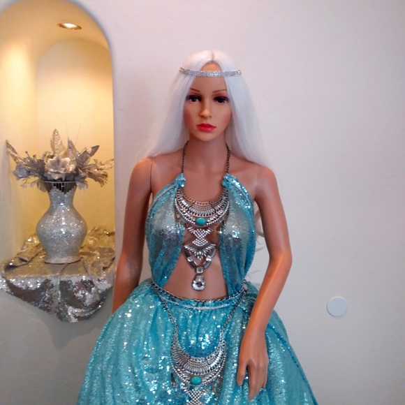 "WYNTER" Ocean Blue Sequin Wedding Ballgown Set - Picture 8 of 15